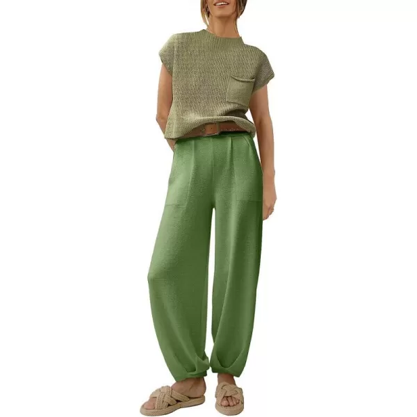 imageANRABESS Womens Two Piece Outfits Sweater Sets Knit Pullover Tops and High Waisted Pants Tracksuit Lounge SetsGrass