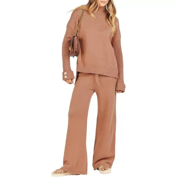 imageANRABESS Womens Two Piece Outfits Sweater Sets Long Sleeve Knit Pullover and Wide Leg Pants Lounge SetsRust