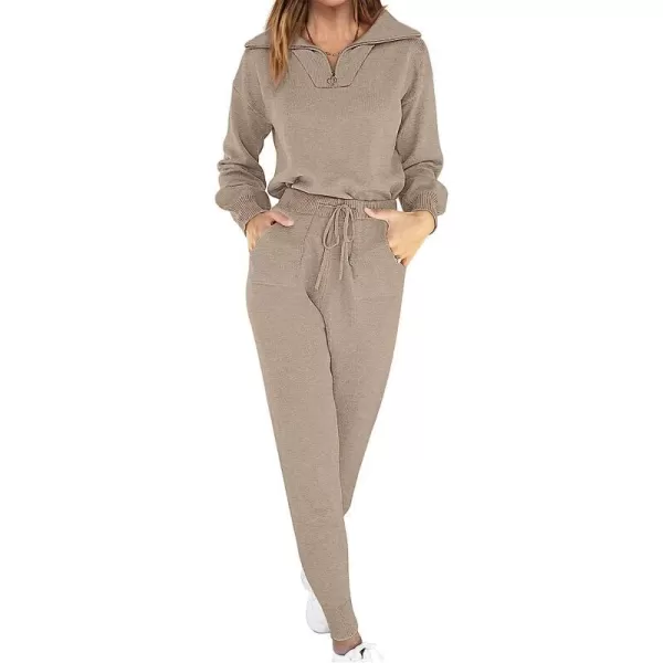 imageANRABESS Womens Two Piece Outfits Sweater Sets Long Sleeve Pullover and Drawstring Pants Lounge Sets09camel