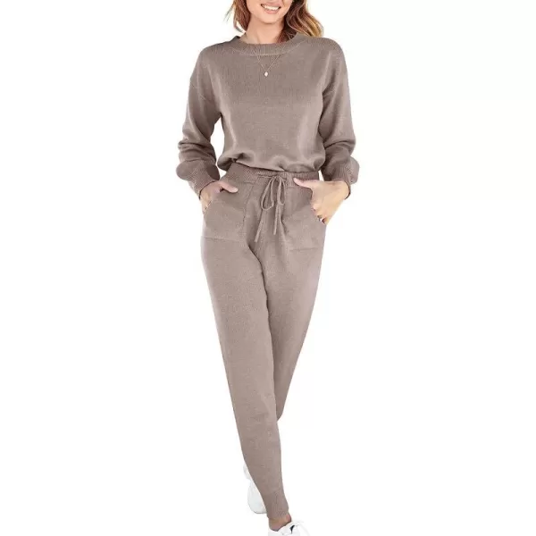 imageANRABESS Womens Two Piece Outfits Sweater Sets Long Sleeve Pullover and Drawstring Pants Lounge Sets10camel