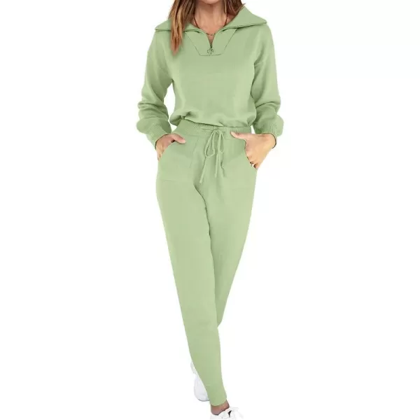 imageANRABESS Womens Two Piece Outfits Sweater Sets Long Sleeve Pullover and Drawstring Pants Lounge Sets10mint