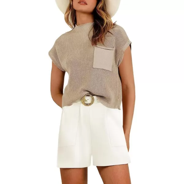 imageANRABESS Womens Two Piece Outfits Sweater Short Sets Knit Pullover Tops and Shorts Lounge Set TracksuitKhaki White