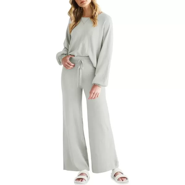 imageANRABESS Womens Two Piece Outfits Sweatsuit Long Lantern Sleeve Crewneck Crop Top with Wide Leg Pants Sweater SetsGray