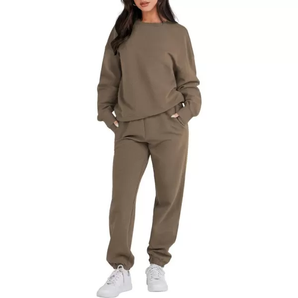 imageANRABESS Womens Two Piece Outfits Sweatsuit Lounge Matching Sets Sweatshirt Jogger Pants Sweat Set TracksuitCoffee