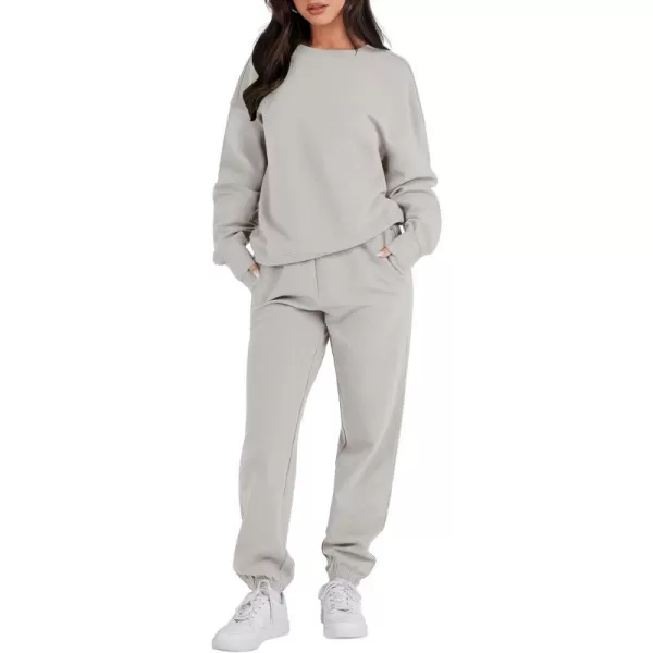 imageANRABESS Womens Two Piece Outfits Sweatsuit Lounge Matching Sets Sweatshirt Jogger Pants Sweat Set TracksuitGrey