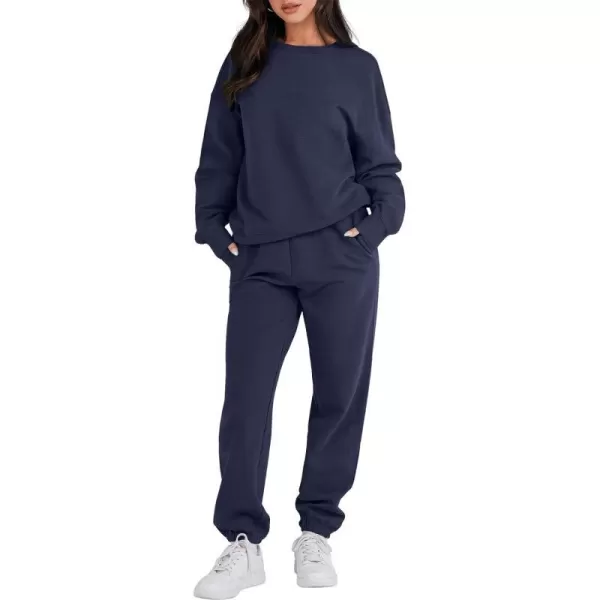 imageANRABESS Womens Two Piece Outfits Sweatsuit Lounge Matching Sets Sweatshirt Jogger Pants Sweat Set TracksuitNavy Blue