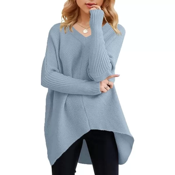 imageANRABESS Womens V Neck Oversized Long Batwing Sleeve Asymmetric Hem Casual Pullover Sweater Knit TopsGray Blue