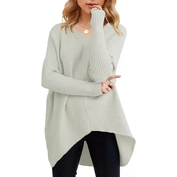 imageANRABESS Womens V Neck Oversized Long Batwing Sleeve Asymmetric Hem Casual Pullover Sweater Knit TopsGrey
