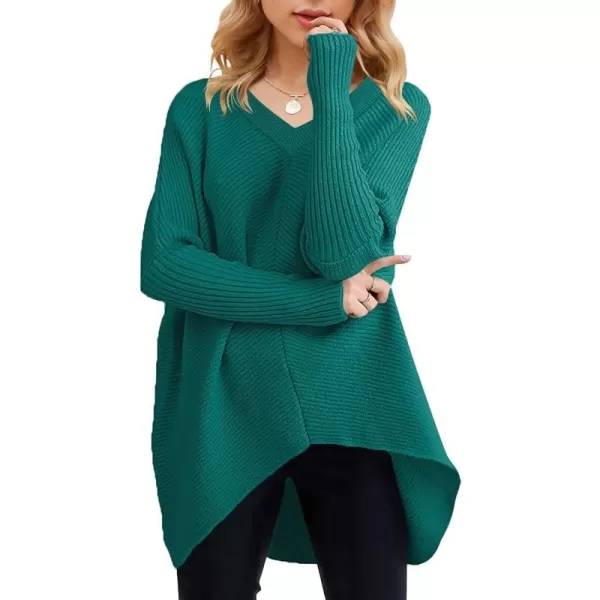 imageANRABESS Womens V Neck Oversized Long Batwing Sleeve Asymmetric Hem Casual Pullover Sweater Knit TopsOpal