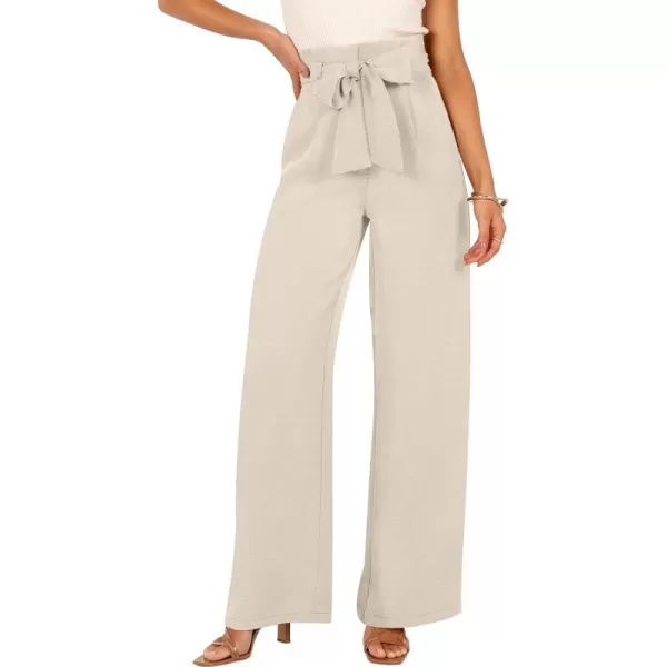 imageANRABESS Womens Wide Leg Palazzo Pants Belted High Waisted Business Casual Long Trousers with PocketsBeige