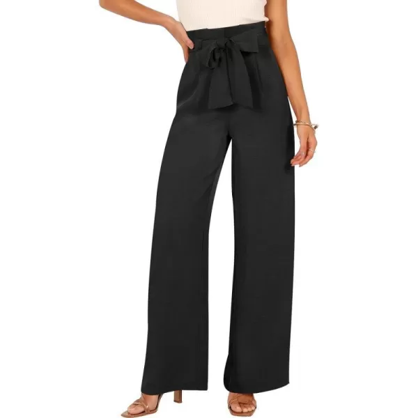 imageANRABESS Womens Wide Leg Palazzo Pants Belted High Waisted Business Casual Long Trousers with PocketsBlack