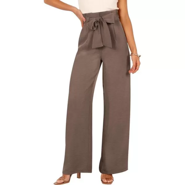 imageANRABESS Womens Wide Leg Palazzo Pants Belted High Waisted Business Casual Long Trousers with PocketsCoffee