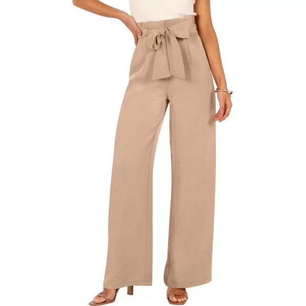 imageANRABESS Womens Wide Leg Palazzo Pants Belted High Waisted Business Casual Long Trousers with PocketsKhaki