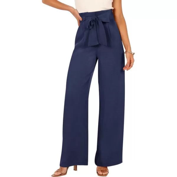 imageANRABESS Womens Wide Leg Palazzo Pants Belted High Waisted Business Casual Long Trousers with PocketsNavy Blue