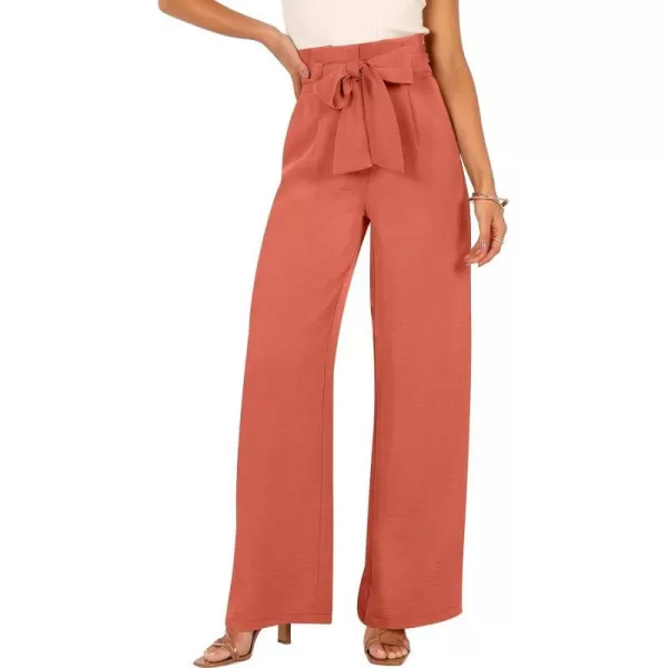 imageANRABESS Womens Wide Leg Palazzo Pants Belted High Waisted Business Casual Long Trousers with PocketsOrange Red