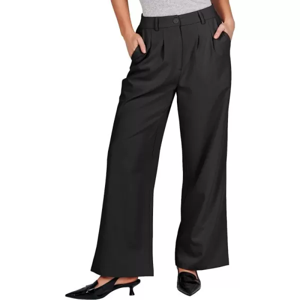 imageANRABESS Womens Wide Leg Pants High Waisted Business Work Trousers Long Straight Suit Pants Slack TrousersBlack