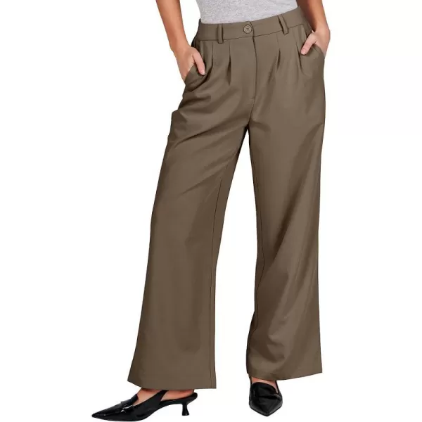 imageANRABESS Womens Wide Leg Pants High Waisted Business Work Trousers Long Straight Suit Pants Slack TrousersCoffee