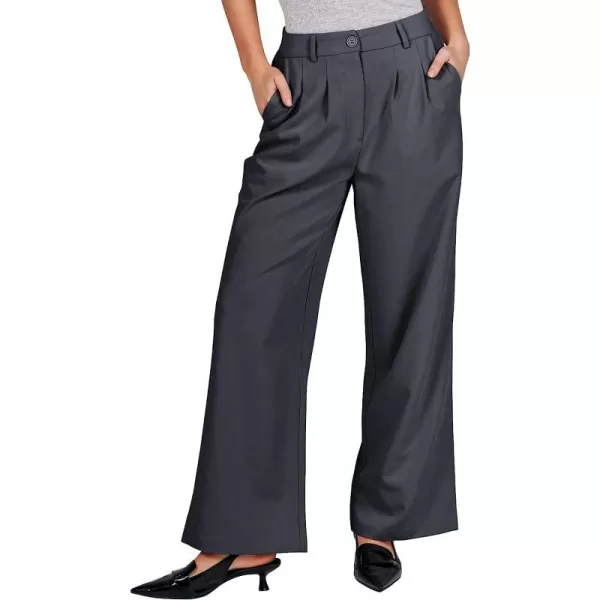 imageANRABESS Womens Wide Leg Pants High Waisted Business Work Trousers Long Straight Suit Pants Slack TrousersDark Grey