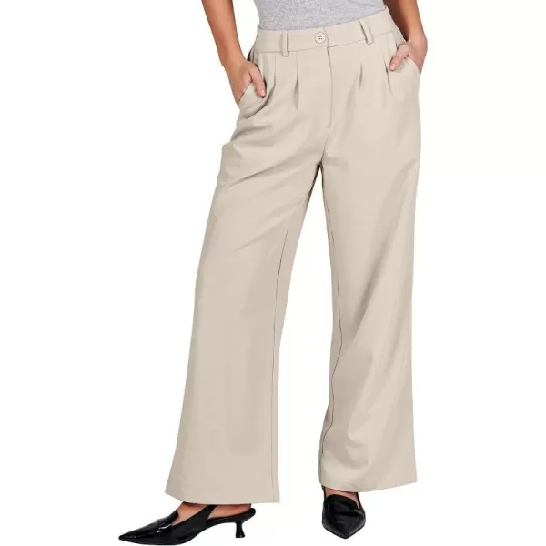 imageANRABESS Womens Wide Leg Pants High Waisted Business Work Trousers Long Straight Suit Pants Slack TrousersKahki