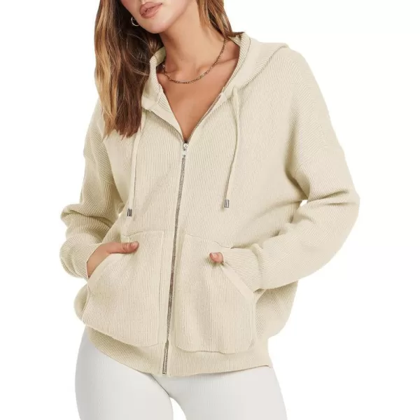 imageANRABESS Womens Zip Up Hoodies Sweater 2023 Fall Oversized Casual hooded Jacket Long Sleeve Ribbed Knit SweatshirtsApricot