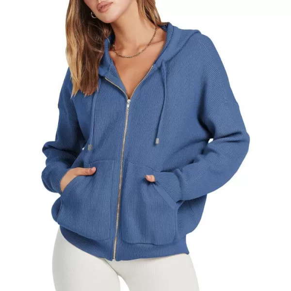 imageANRABESS Womens Zip Up Hoodies Sweater 2023 Fall Oversized Casual hooded Jacket Long Sleeve Ribbed Knit SweatshirtsBlue