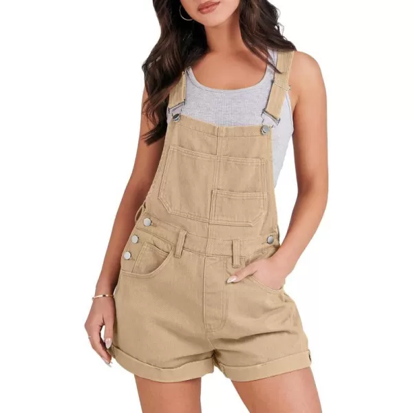imageANRABESS Womenss Denim Shortalls Loose Fit Sleeveless Adjustable Straps Shorts Bib Overalls Jean ShortsKhaki
