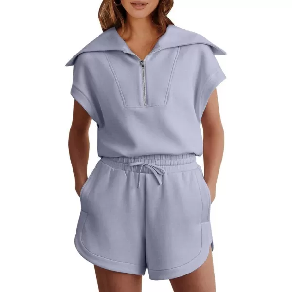 imageANRABESSnbspWomennbsp2 Piece OutfitsnbspSweatsuit HalfnbspZip LapelnbspCollarnbspShortnbspSleeve Tops Sweat Shorts LoungenbspSets TracksuitLight Blue