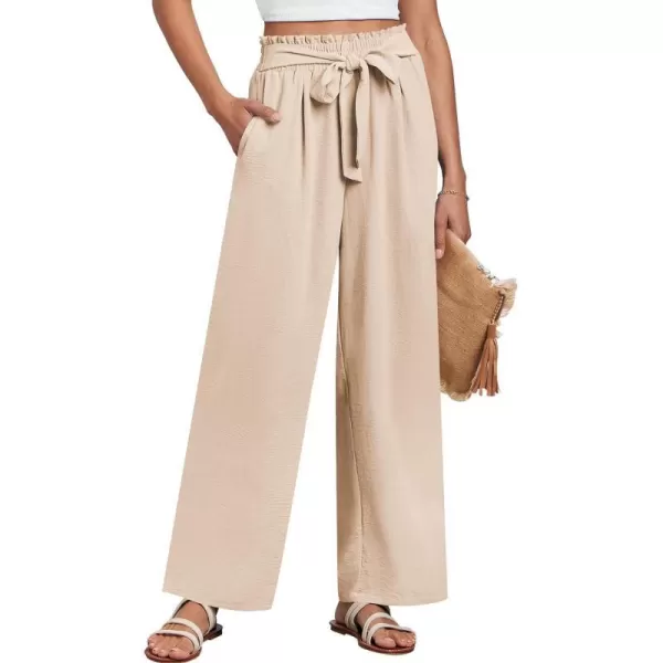 imageANRABESSnbspWomennbspWidenbspLegnbspPalazzo PantsnbspHighnbspWaistnbspTienbspKnotnbspLightweightnbspDressynbspBohonbspLoungenbspPantsnbspTrousersApricot