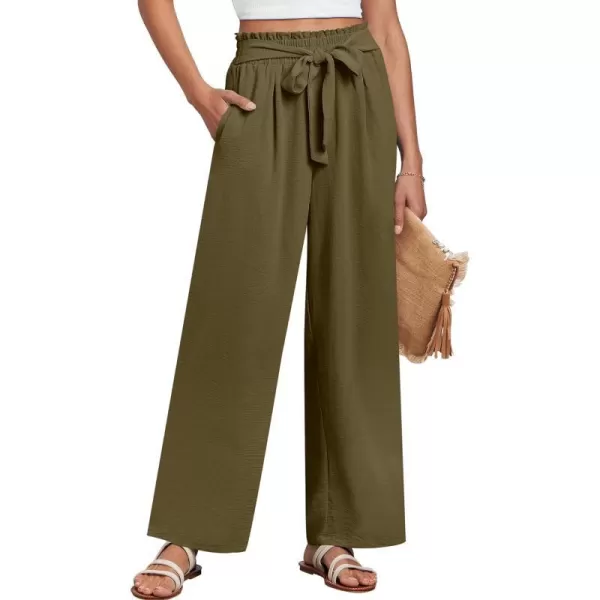 imageANRABESSnbspWomennbspWidenbspLegnbspPalazzo PantsnbspHighnbspWaistnbspTienbspKnotnbspLightweightnbspDressynbspBohonbspLoungenbspPantsnbspTrousersArmy Green