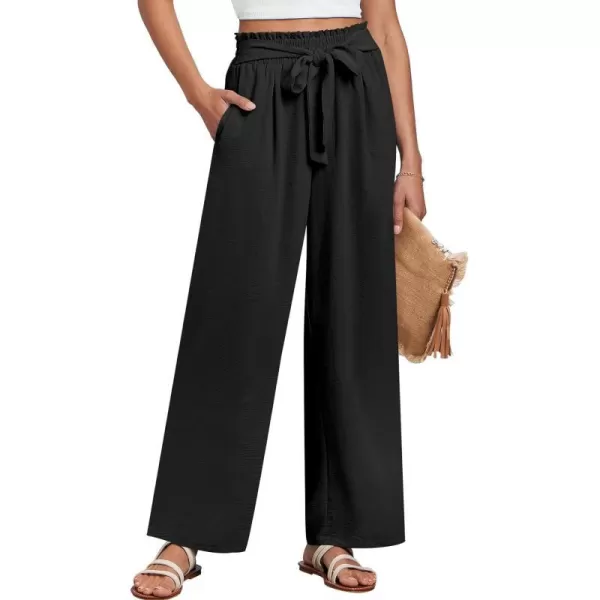 imageANRABESSnbspWomennbspWidenbspLegnbspPalazzo PantsnbspHighnbspWaistnbspTienbspKnotnbspLightweightnbspDressynbspBohonbspLoungenbspPantsnbspTrousersBlack