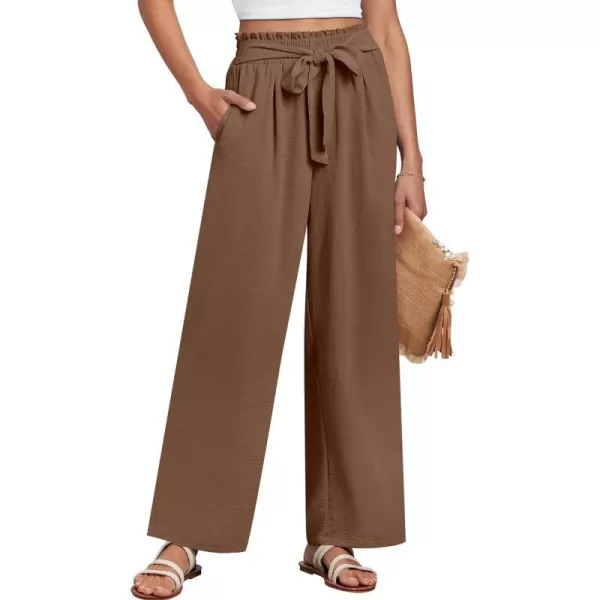 imageANRABESSnbspWomennbspWidenbspLegnbspPalazzo PantsnbspHighnbspWaistnbspTienbspKnotnbspLightweightnbspDressynbspBohonbspLoungenbspPantsnbspTrousersBrown