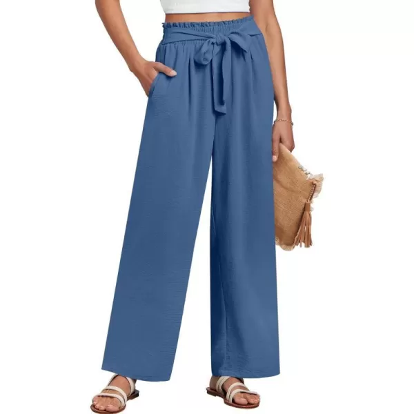 imageANRABESSnbspWomennbspWidenbspLegnbspPalazzo PantsnbspHighnbspWaistnbspTienbspKnotnbspLightweightnbspDressynbspBohonbspLoungenbspPantsnbspTrousersDeep Blue