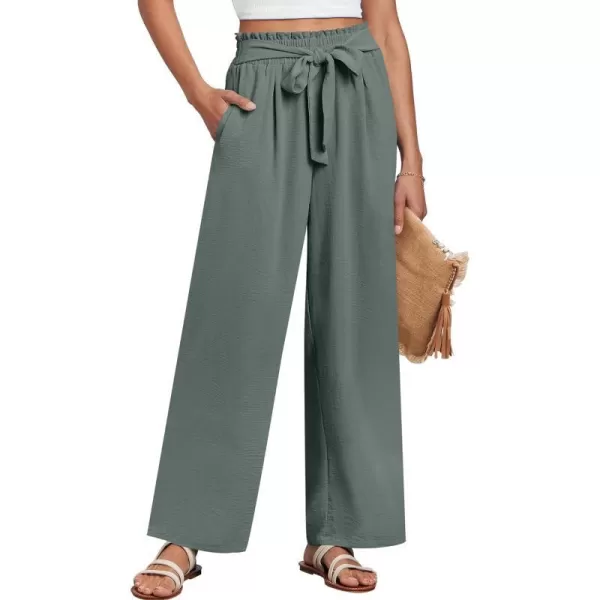 imageANRABESSnbspWomennbspWidenbspLegnbspPalazzo PantsnbspHighnbspWaistnbspTienbspKnotnbspLightweightnbspDressynbspBohonbspLoungenbspPantsnbspTrousersGrey Green