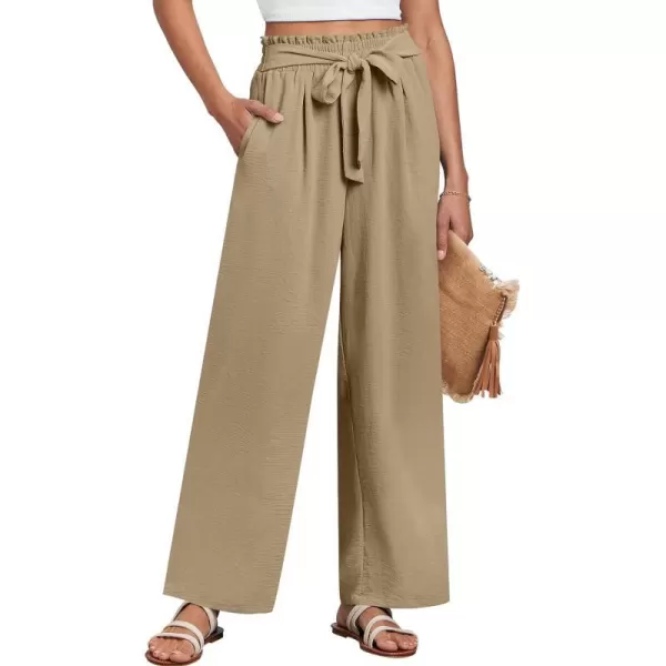 imageANRABESSnbspWomennbspWidenbspLegnbspPalazzo PantsnbspHighnbspWaistnbspTienbspKnotnbspLightweightnbspDressynbspBohonbspLoungenbspPantsnbspTrousersKhaki