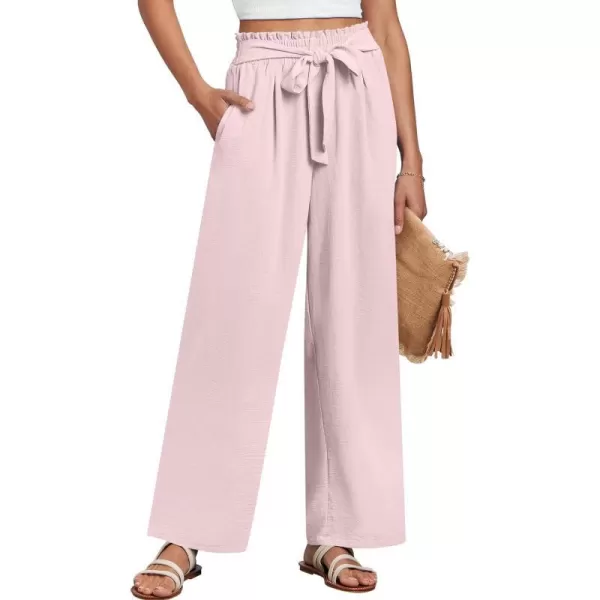 imageANRABESSnbspWomennbspWidenbspLegnbspPalazzo PantsnbspHighnbspWaistnbspTienbspKnotnbspLightweightnbspDressynbspBohonbspLoungenbspPantsnbspTrousersLight Pink