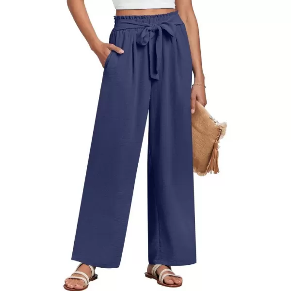 imageANRABESSnbspWomennbspWidenbspLegnbspPalazzo PantsnbspHighnbspWaistnbspTienbspKnotnbspLightweightnbspDressynbspBohonbspLoungenbspPantsnbspTrousersNavy Blue