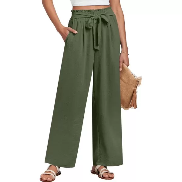 imageANRABESSnbspWomennbspWidenbspLegnbspPalazzo PantsnbspHighnbspWaistnbspTienbspKnotnbspLightweightnbspDressynbspBohonbspLoungenbspPantsnbspTrousersOlive