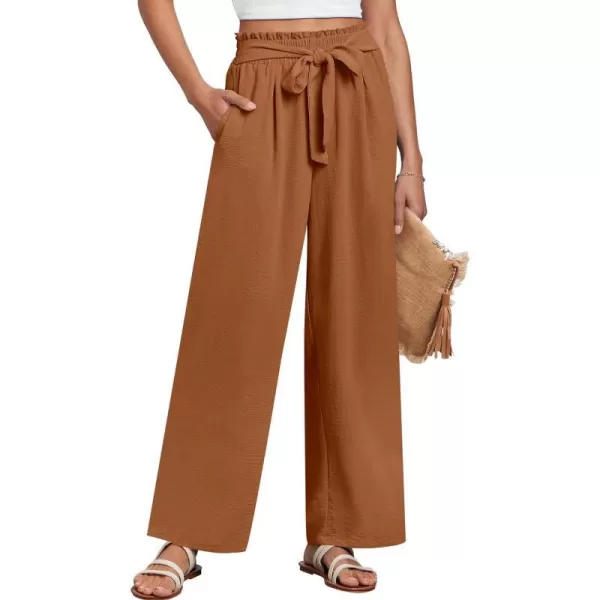 imageANRABESSnbspWomennbspWidenbspLegnbspPalazzo PantsnbspHighnbspWaistnbspTienbspKnotnbspLightweightnbspDressynbspBohonbspLoungenbspPantsnbspTrousersRust