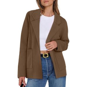 imageANRABESS Women Blazer Cardigan Sweater Chunky Open Front Lady Jacket Coat Fall Outwear Coatigan 2025 Trendy OutfitsCoffee