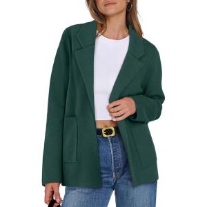 imageANRABESS Women Blazer Cardigan Sweater Chunky Open Front Lady Jacket Coat Fall Outwear Coatigan 2025 Trendy OutfitsDeep Green