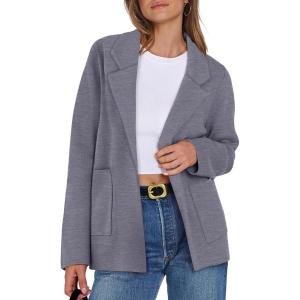 imageANRABESS Women Blazer Cardigan Sweater Chunky Open Front Lady Jacket Coat Fall Outwear Coatigan 2025 Trendy OutfitsGrey