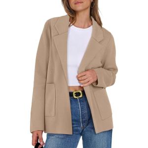 imageANRABESS Women Blazer Cardigan Sweater Chunky Open Front Lady Jacket Coat Fall Outwear Coatigan 2025 Trendy OutfitsKhaki