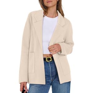 imageANRABESS Women Blazer Cardigan Sweater Chunky Open Front Lady Jacket Coat Fall Outwear Coatigan 2025 Trendy OutfitsLight Apricot
