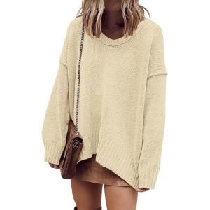imageANRABESS Womens Oversized Casual Loose Slouchy Scoop V Neck Batwing Long Sleeve Knit 2025 Fall Pullover SweatersBeige