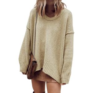 imageANRABESS Womens Oversized Casual Loose Slouchy Scoop V Neck Batwing Long Sleeve Knit 2025 Fall Pullover SweatersBrown