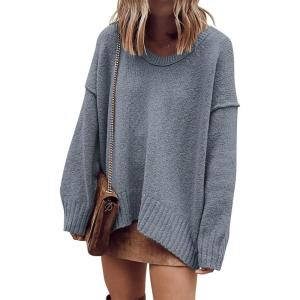 imageANRABESS Womens Oversized Casual Loose Slouchy Scoop V Neck Batwing Long Sleeve Knit 2025 Fall Pullover SweatersGray