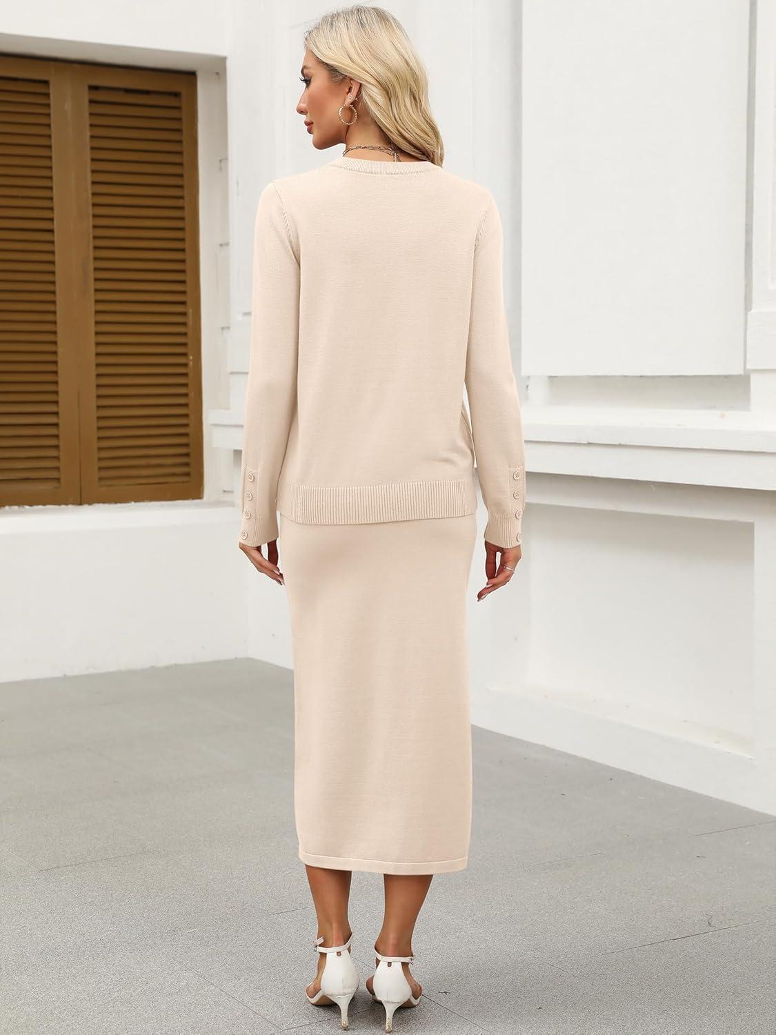 imageANRABESS Women 2 Piece Outfits Striped Sweater Skirt Sets 2025 Fall Casual Long Sleeve Pullover Top Lounge Travel Midi DressBeige