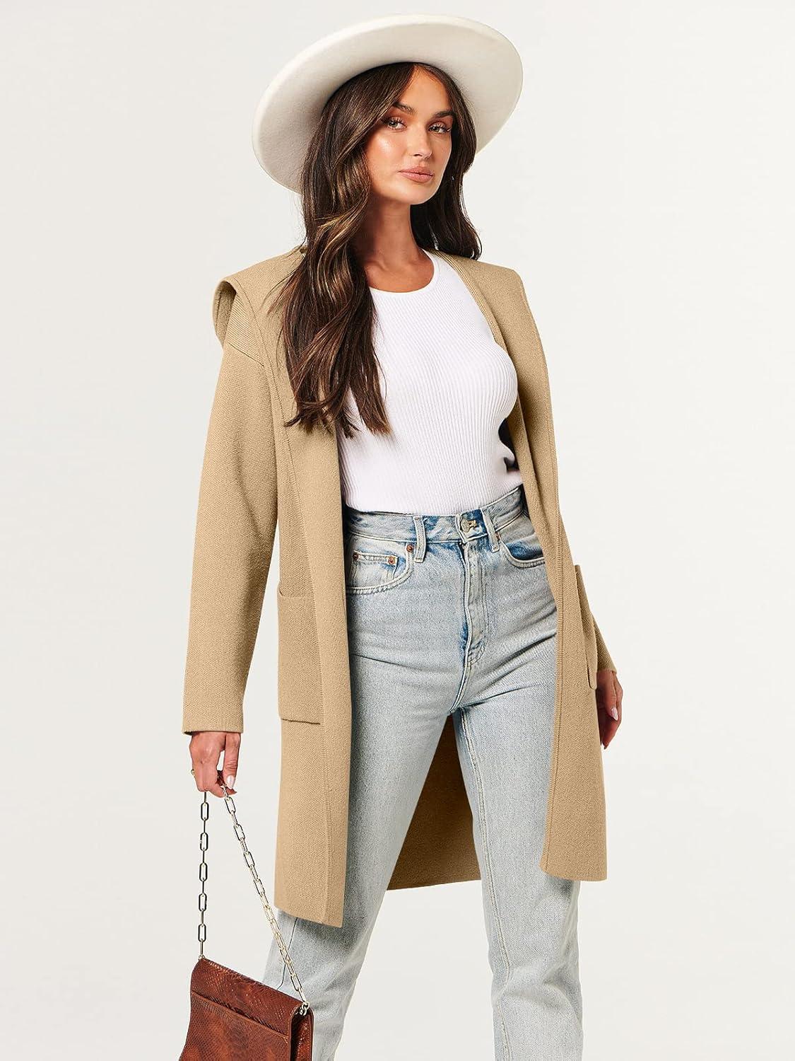imageANRABESS Women Cardigan Open Front Oversized Casual Knit Hoodie Sweater Coatigan Lady Coat 2025 Fall Trendy OuterwearAlmond