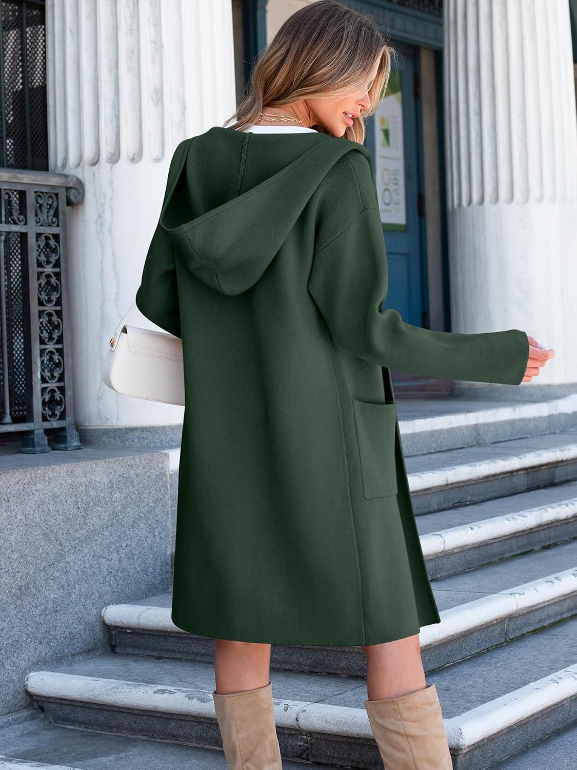 imageANRABESS Women Cardigan Open Front Oversized Casual Knit Hoodie Sweater Coatigan Lady Coat 2025 Fall Trendy OuterwearArmy Green