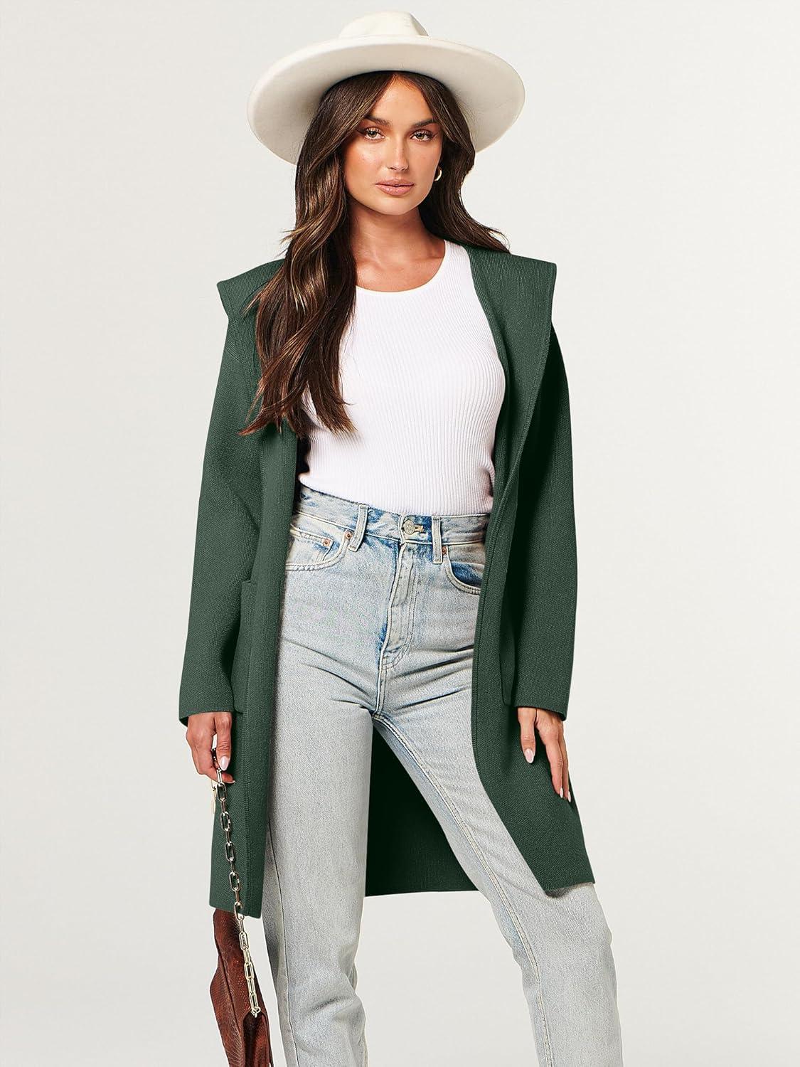 imageANRABESS Women Cardigan Open Front Oversized Casual Knit Hoodie Sweater Coatigan Lady Coat 2025 Fall Trendy OuterwearArmy Green